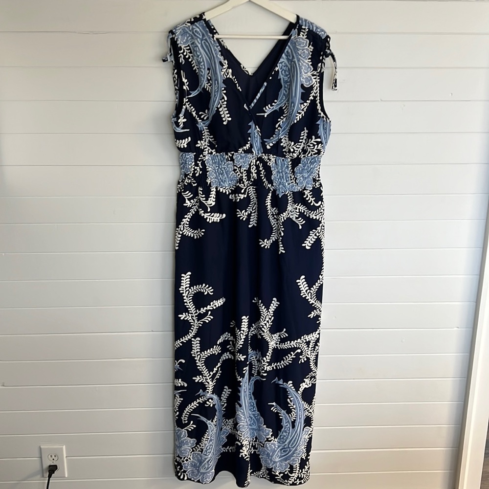 Navy print summer maxi dress NWT